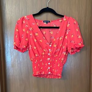 Heart Hips Red Puff Sleeve Crop Blouse